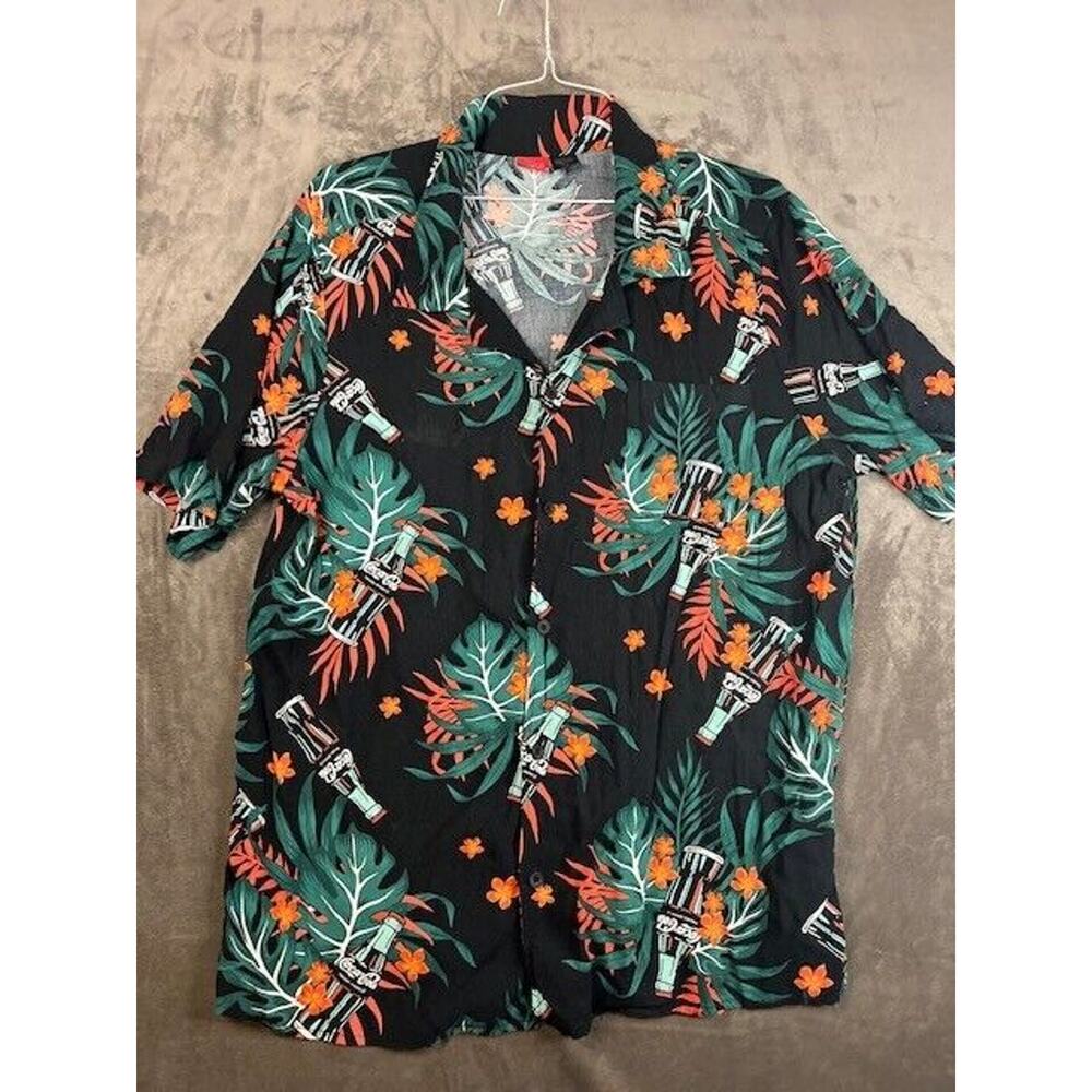 Coca Cola Mens XL Hawaiian Shirt Short Sleeve Button Up Floral Hibiscus Coke